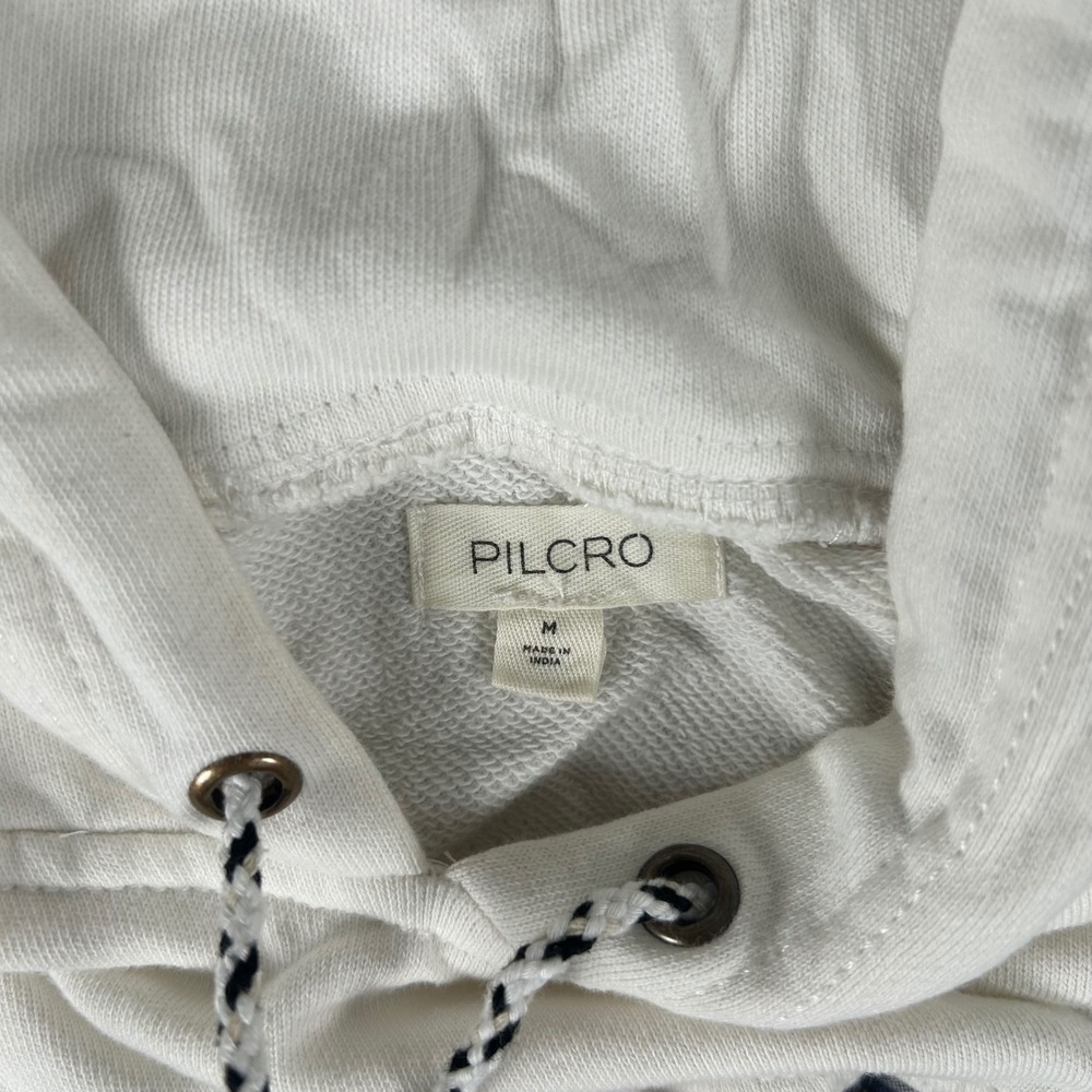 Pilcro Anthropologie Hoodie Womens Medium White Mixed Media Plaid Patchwork - Picture 4 of 7